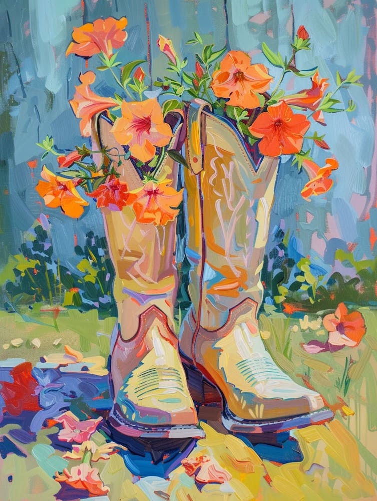 Cowboy Boots And Wildflowers Wild Petunias