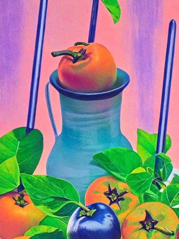 Persimmon 1 Risograph Retro Poster Fruit