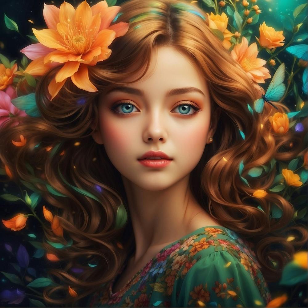 Beautiful young Girl With Flowers