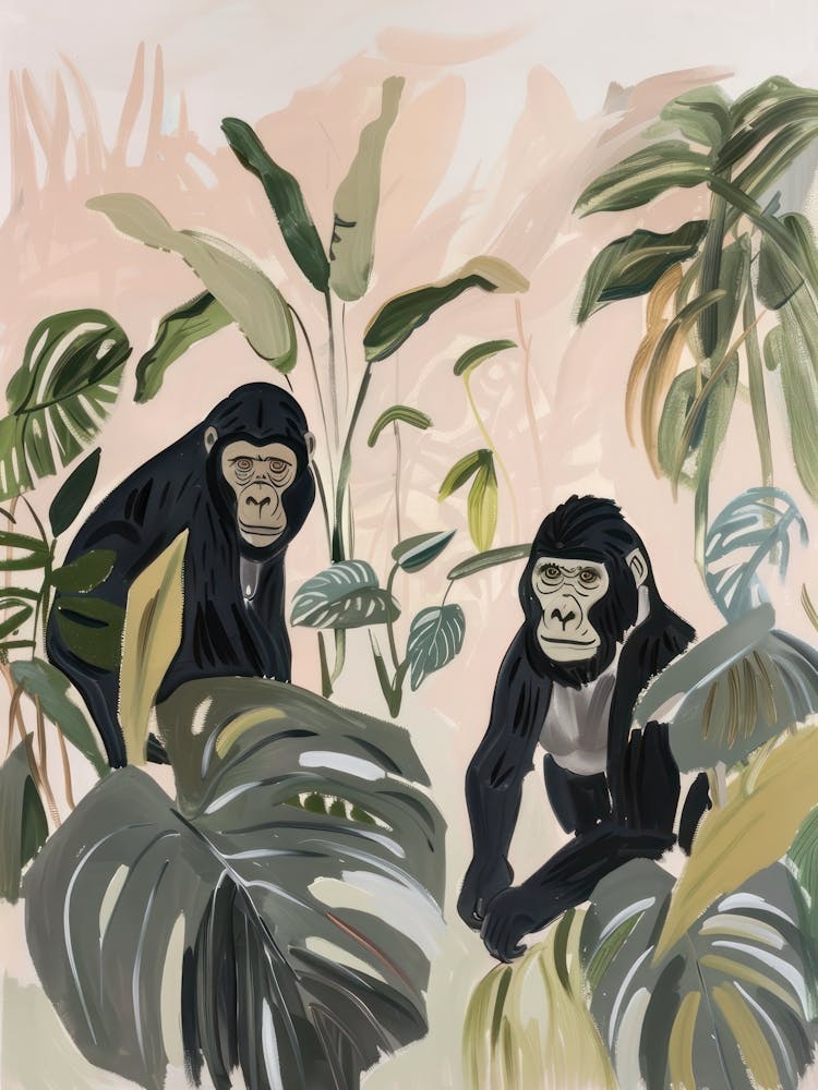 Gorillas Pastels Jungle Illustration 1