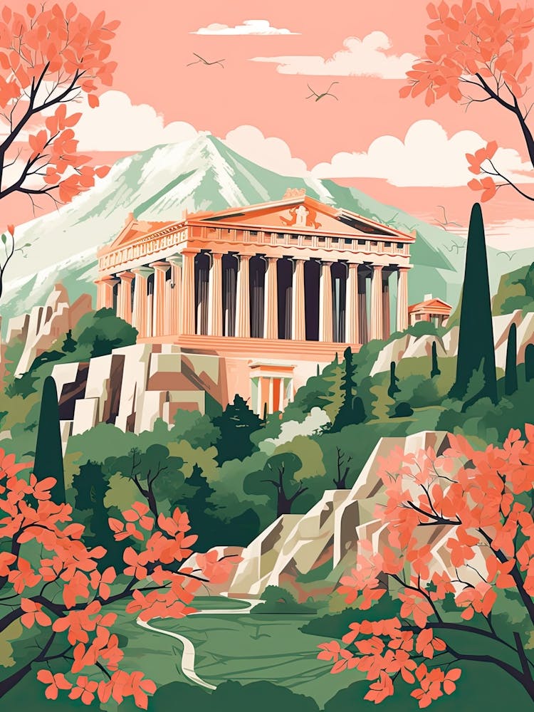 The Parthenon   Nashville, Usa   Cute Botanical Illustration Travel 5
