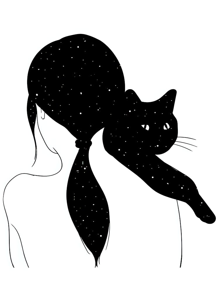 Black Cat On A Woman'S Head