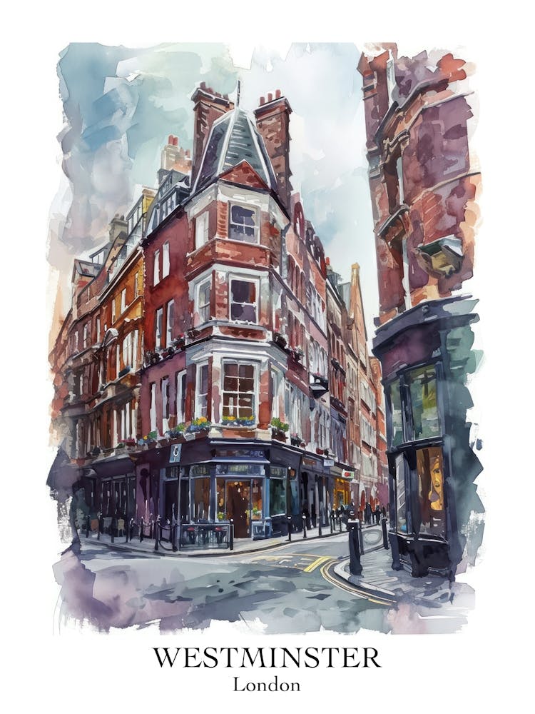 Westminster London Borough   Street Watercolour 3 Poster