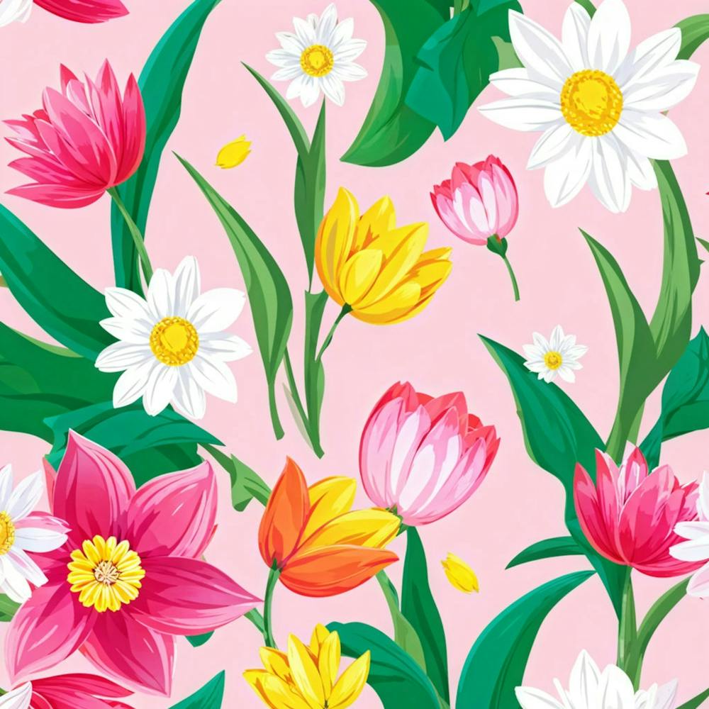 Cartoon Style Digital Painting Of An Isolated Spring Bouquet Featuring Blooming Tulips Roses And D