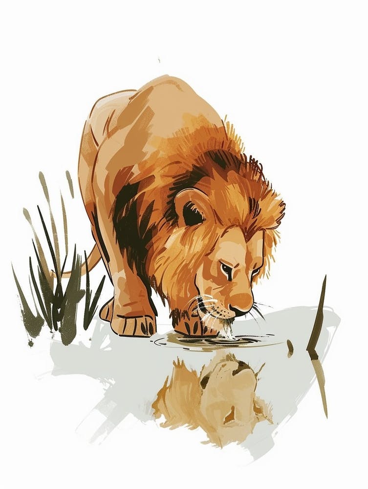Barbary Lion Drinking From A Water Clipart  4