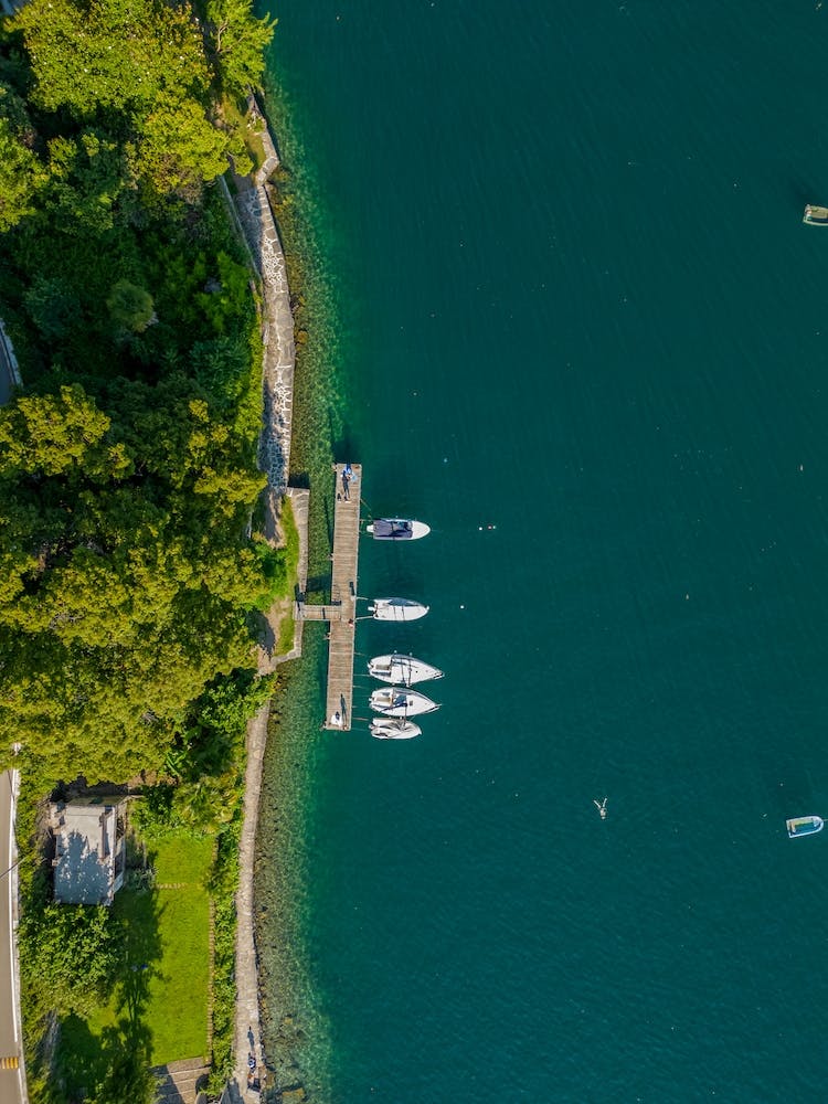 Yachts and boats on the pier. Drone viewю