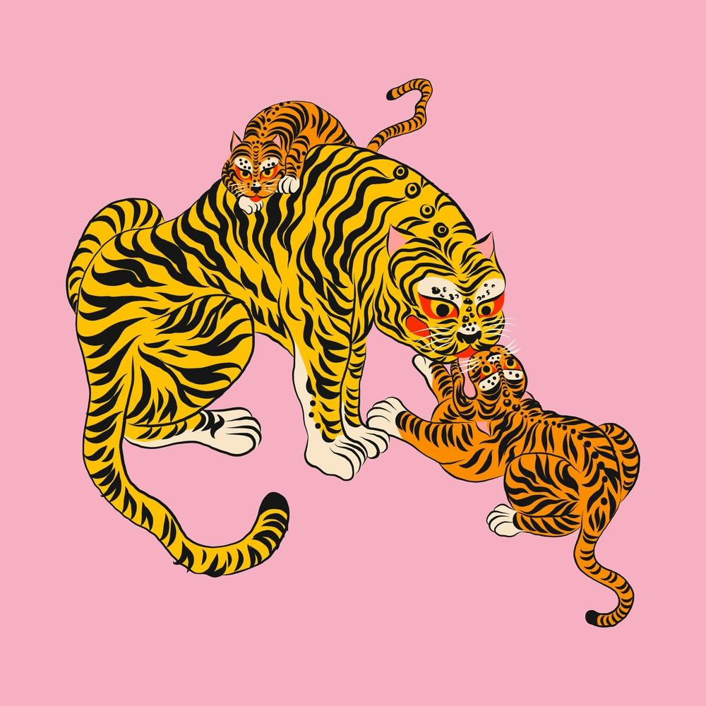 Wilde Tiger Mama Pink Quadrat