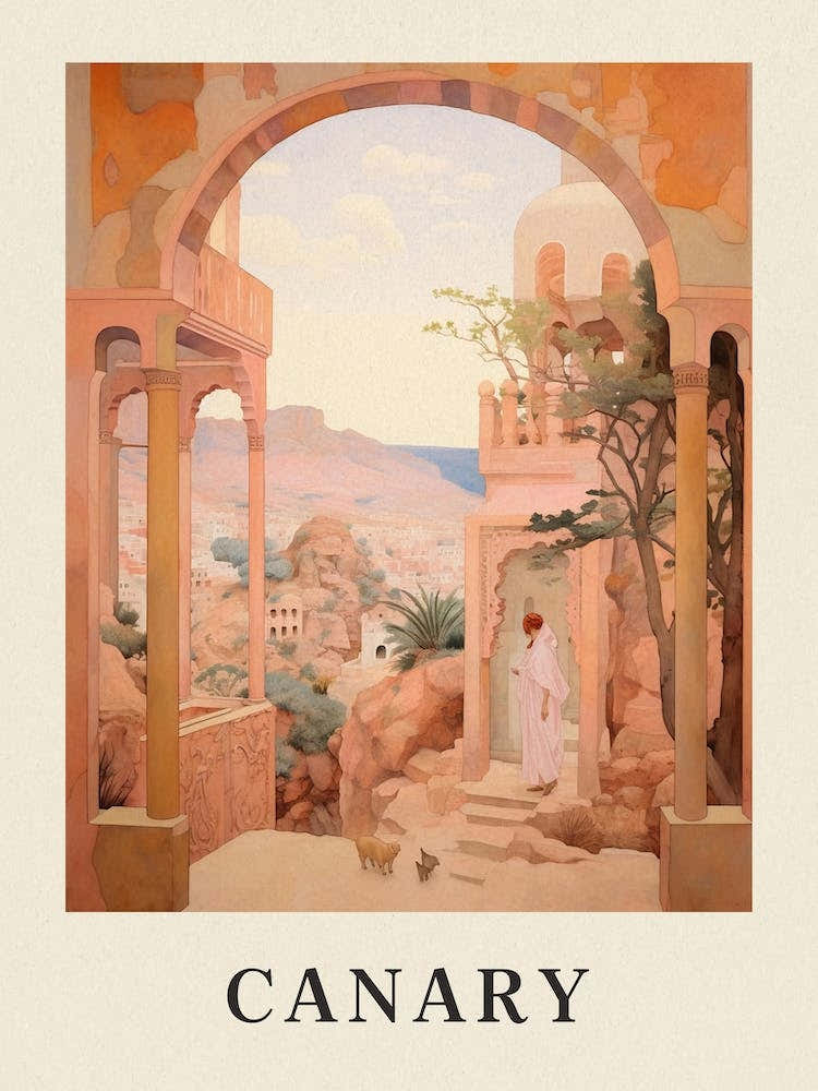 Canary Islands Spain 1 Vintage Pink Travel Illustration Poster