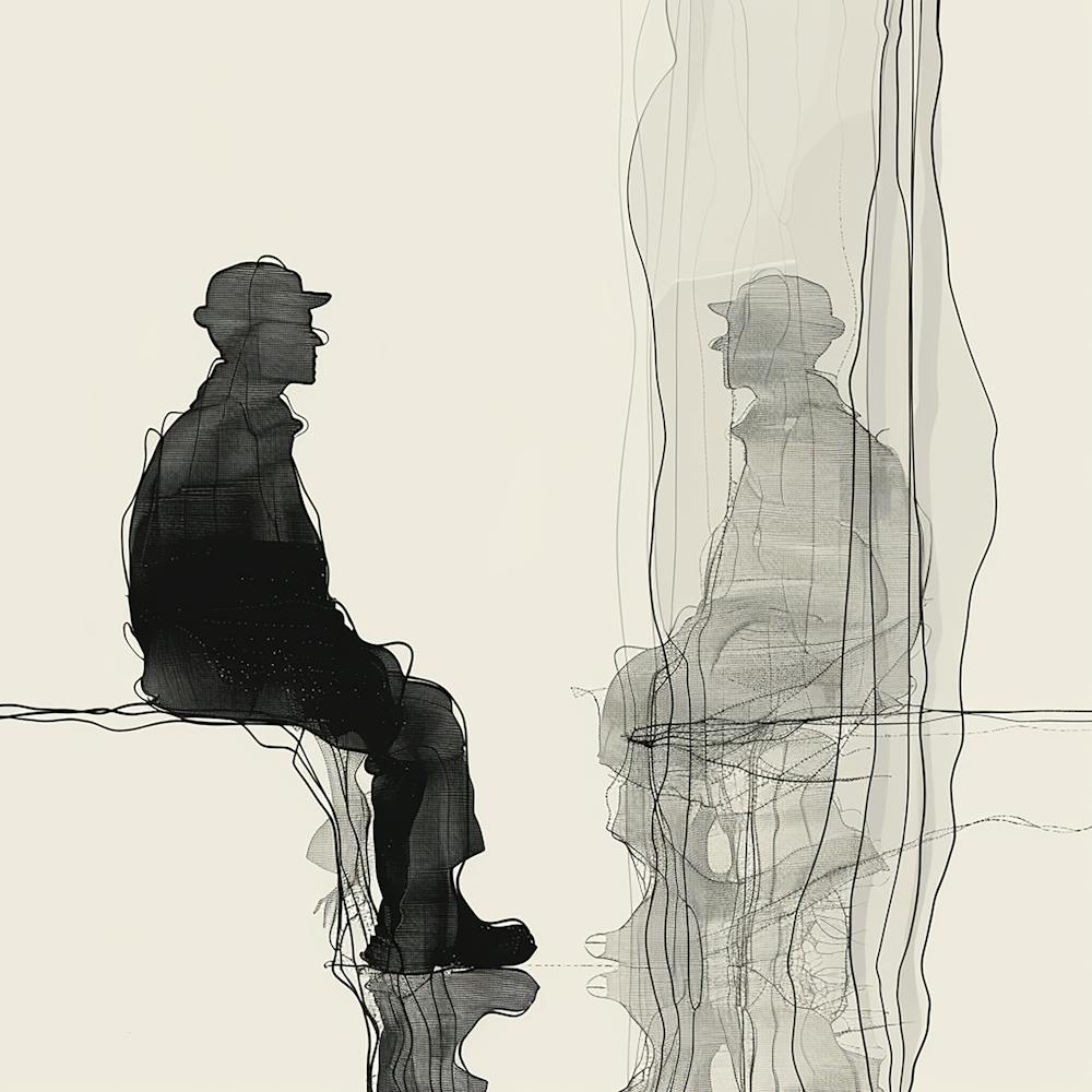 See myself - Man Sitting On A Bench, Minimal line art, reflection art, city wall art, colorful wall art, home decor, minimal art, modern wall art, wall art, wall decoration, wall print colourful wall art, decor wall art, digital art, digital art download,