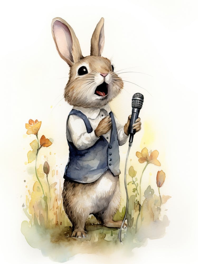 Bunny Singing Rabbit Prints Watercolour 3
