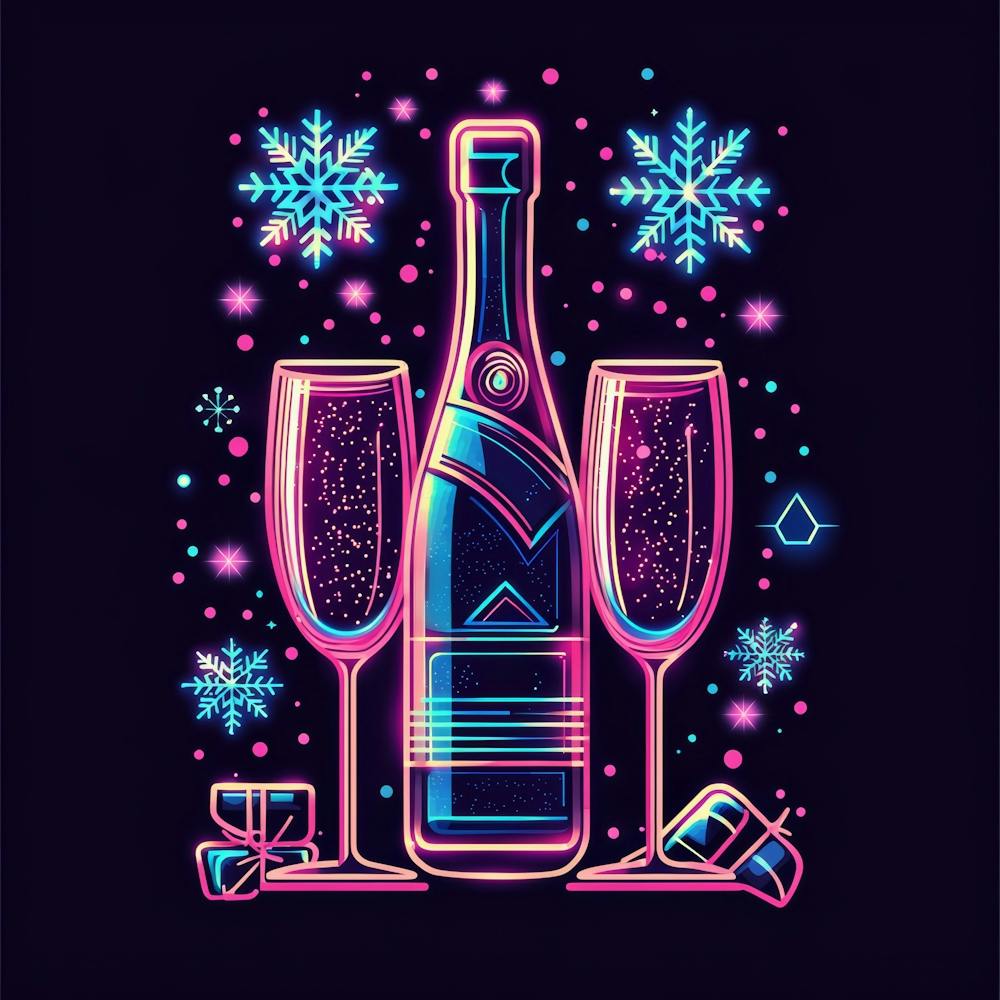 Vector Illustration Glowing Neon Champagne B