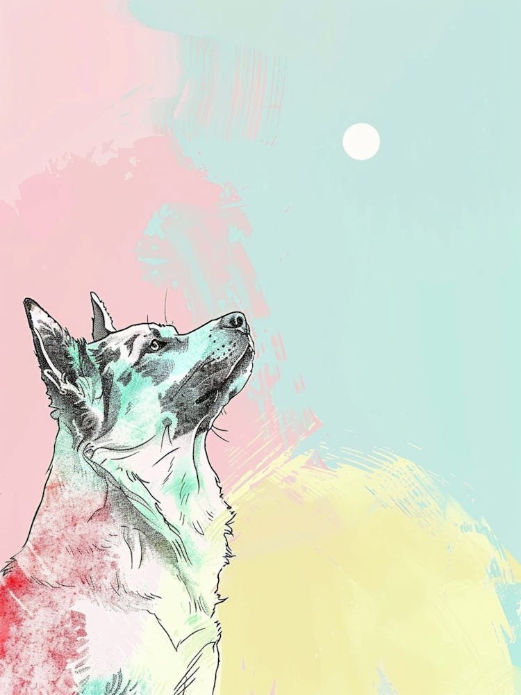 Australian Cattle Dog Pastel Line Watercolour Illustration  4