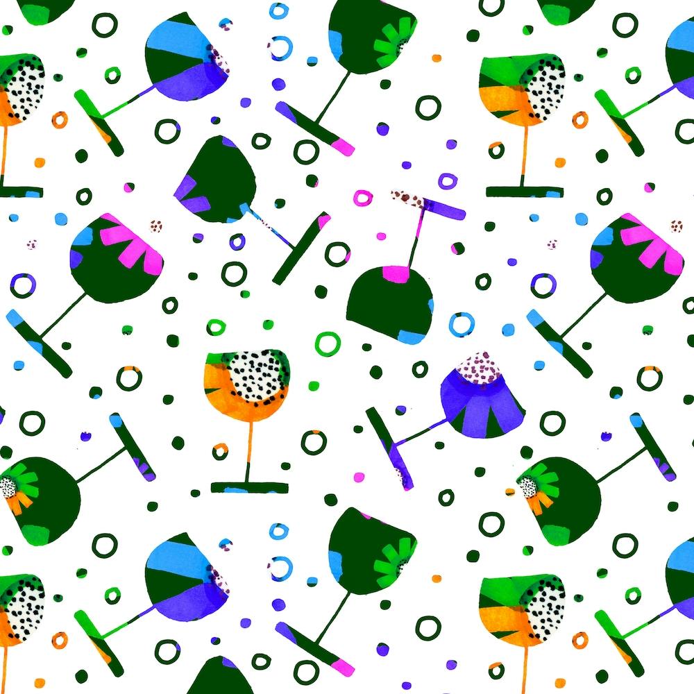 Wine Glasses Floral Abstract