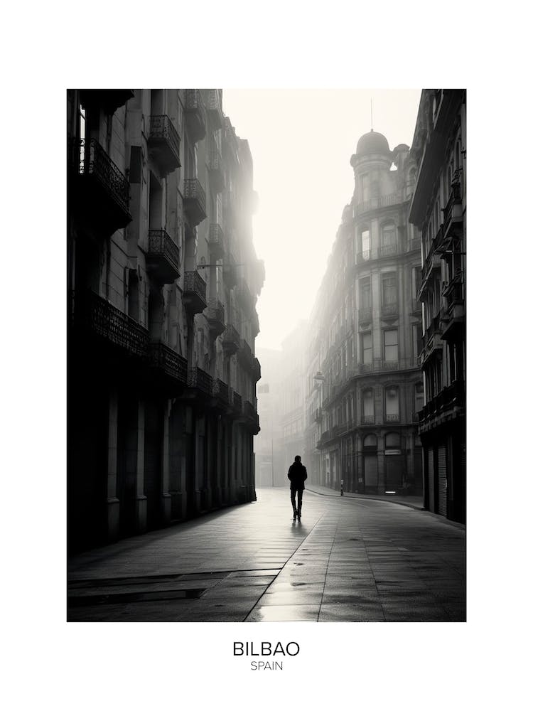 Poster Of Bilbao, Spain, Black And White Analogue Photography 1