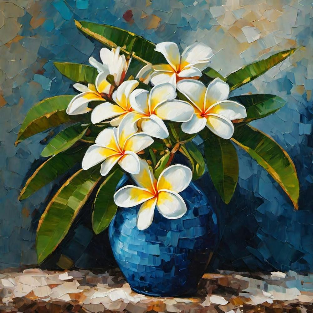 Frangipanis In A Blue Vase