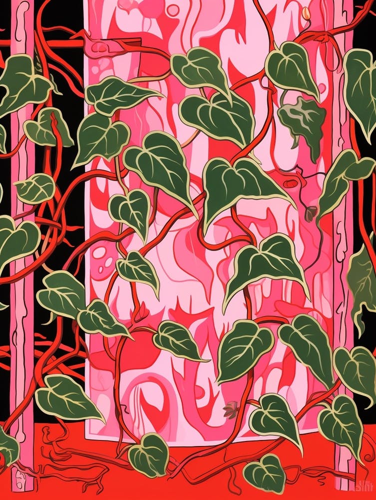 Pink And Red Plant Illustration Devils Ivy 1