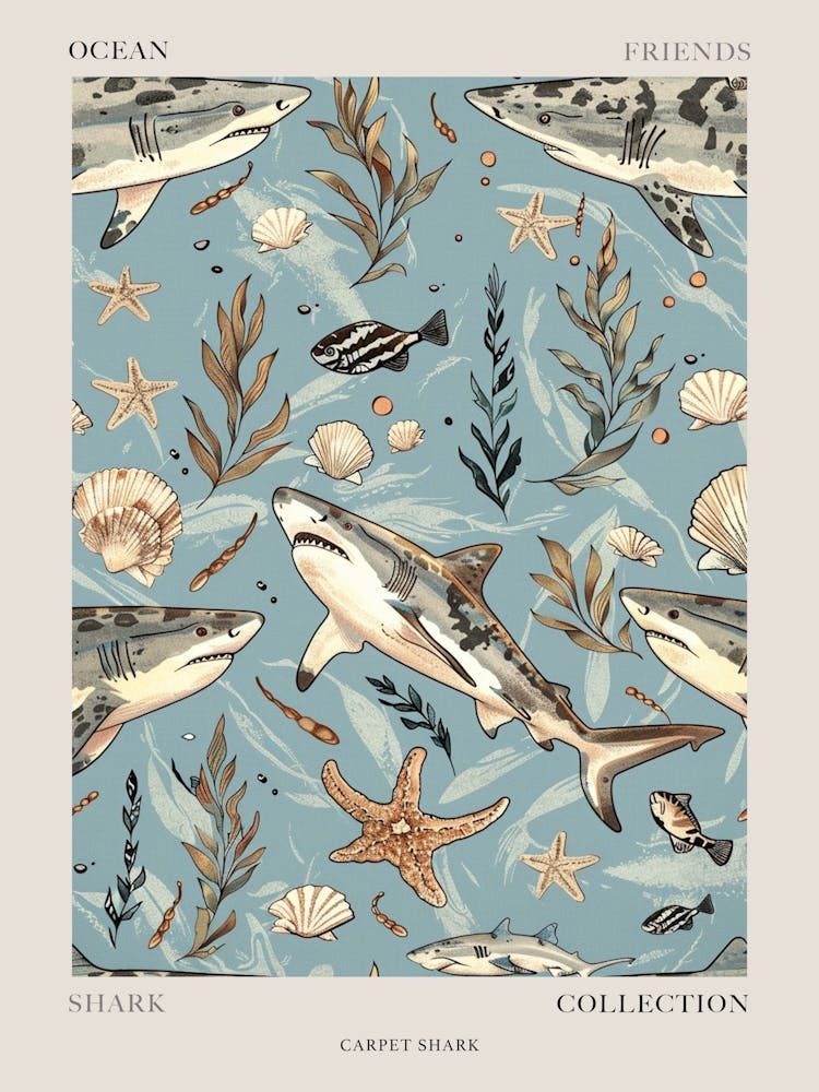 Pastel Carpet Shark Watercolour Seascape Pattern 4 Poster