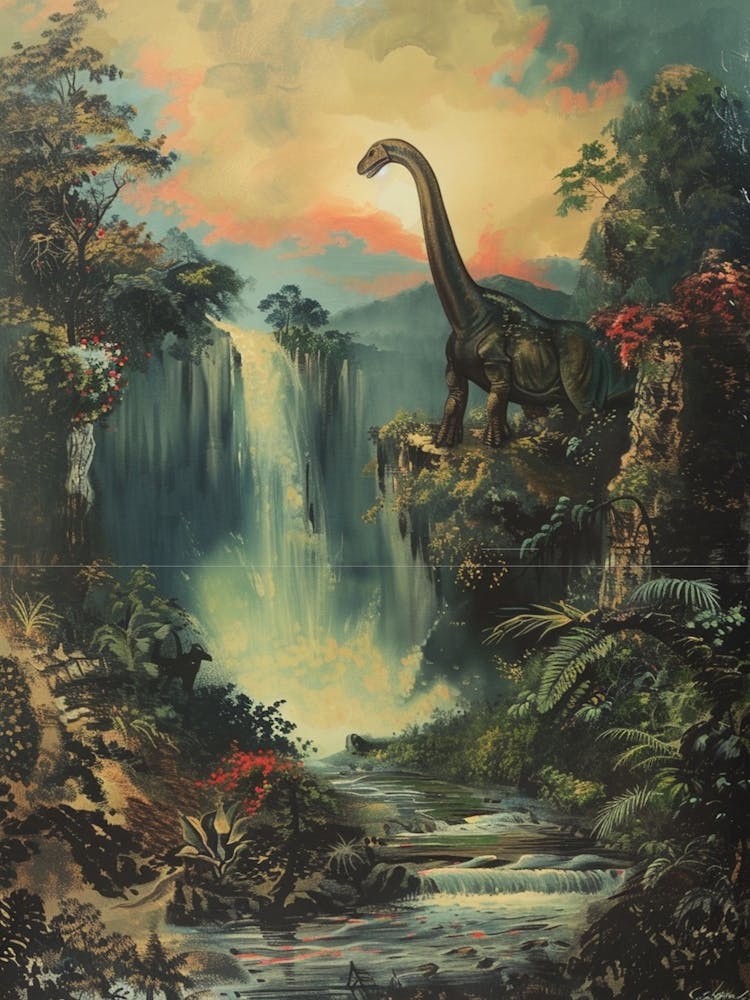 Dinosaur By A Waterfall Painting 3