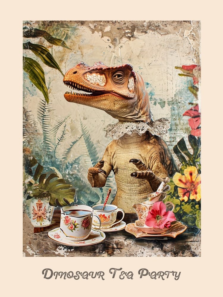 Vintage Dinosaur Tea Party Poster 2