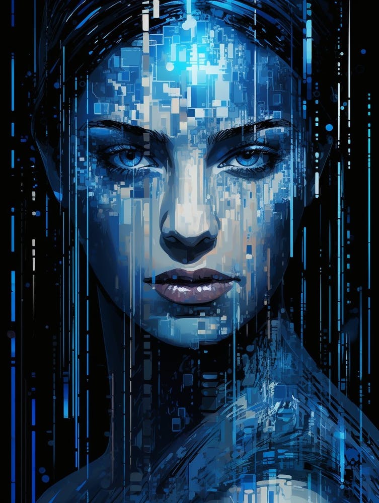 Digital Pixelation Abstract Geometry Lady 10