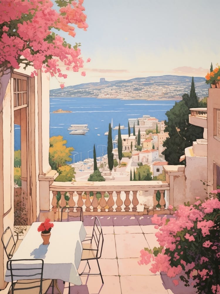Bodrum Turkey 3 Vintage Pink Travel Illustration