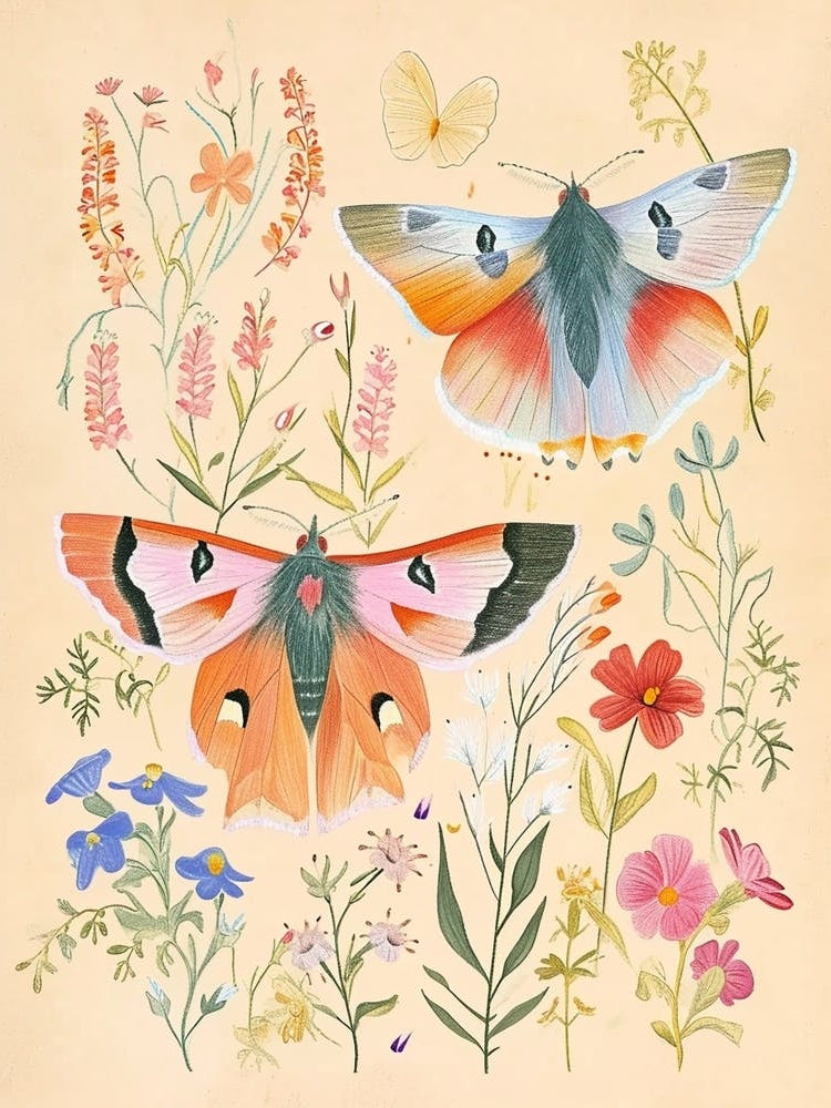 Folksy Floral Animal Drawing Butterfly 2