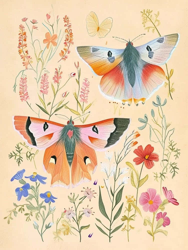 Folksy Floral Animal Drawing Butterfly 2