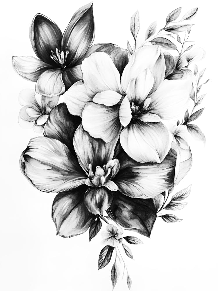 Black And White Floral Tattoo