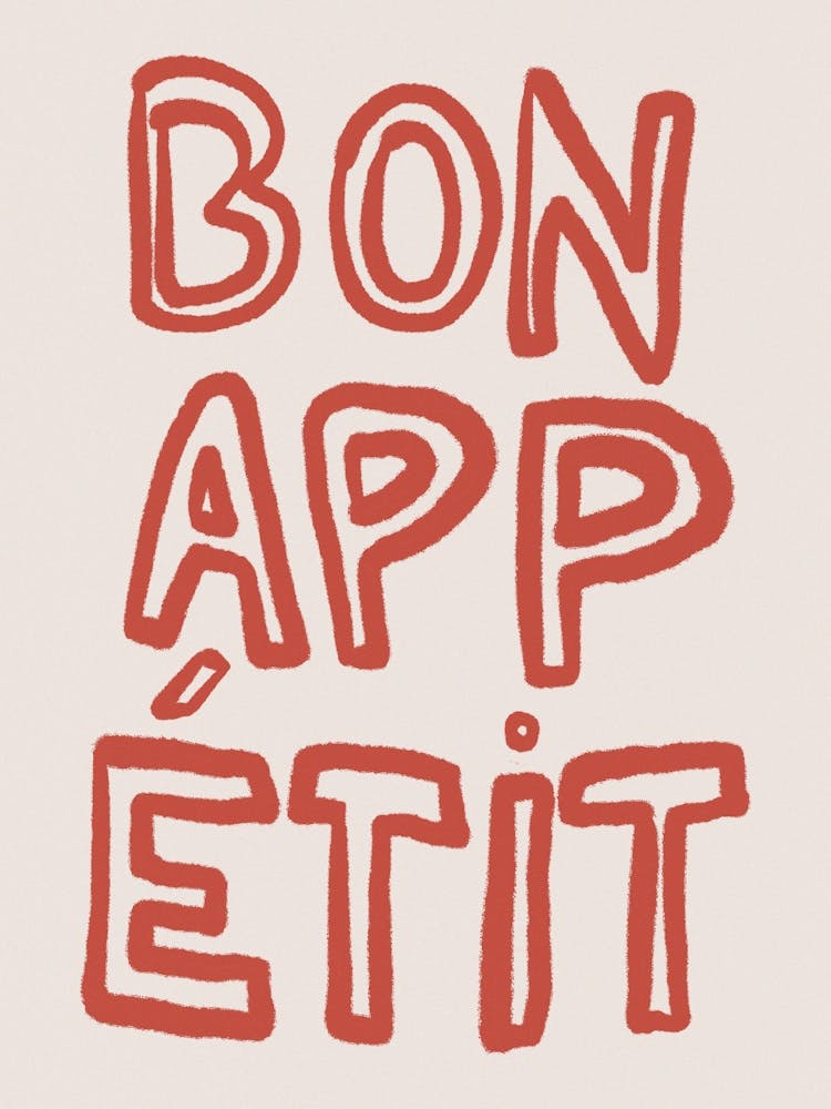 Bon Appétit. Minimalist French Quote. Outline Typography Kitchen