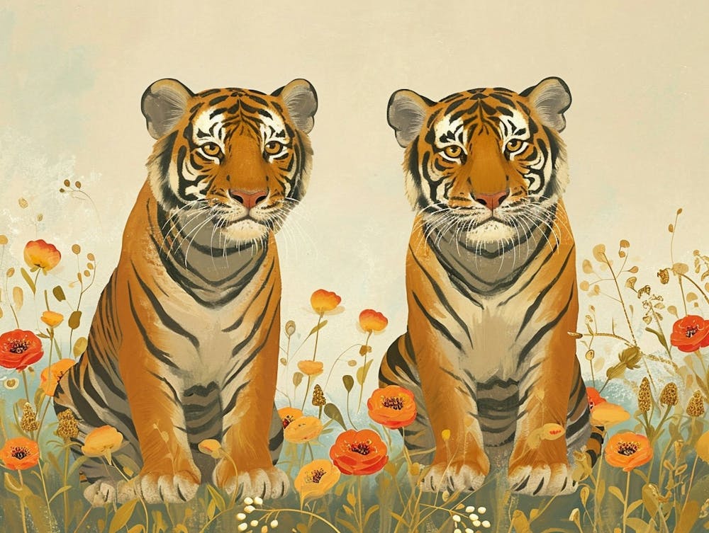 Florale Tierillustration Bengal-Tiger 3