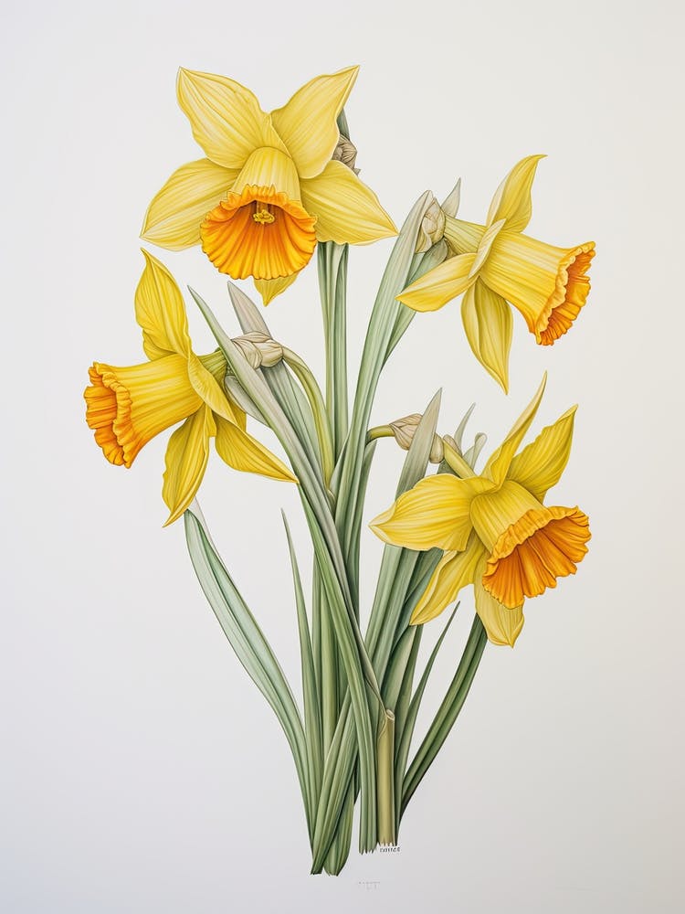 Daffodils Flower Vintage Botanical 0