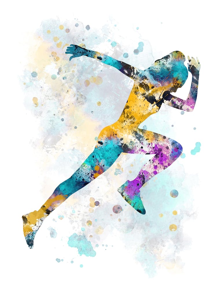 Running Woman In Watercolor