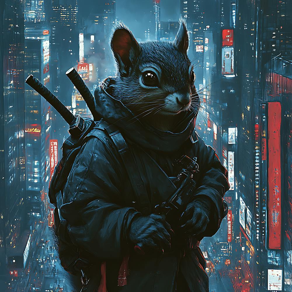 Futuristic City Ninja Squirrel Backdrop 1