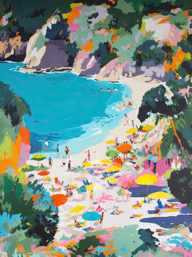 Aerial View Of A Beach In Capri Summer Illustration 3