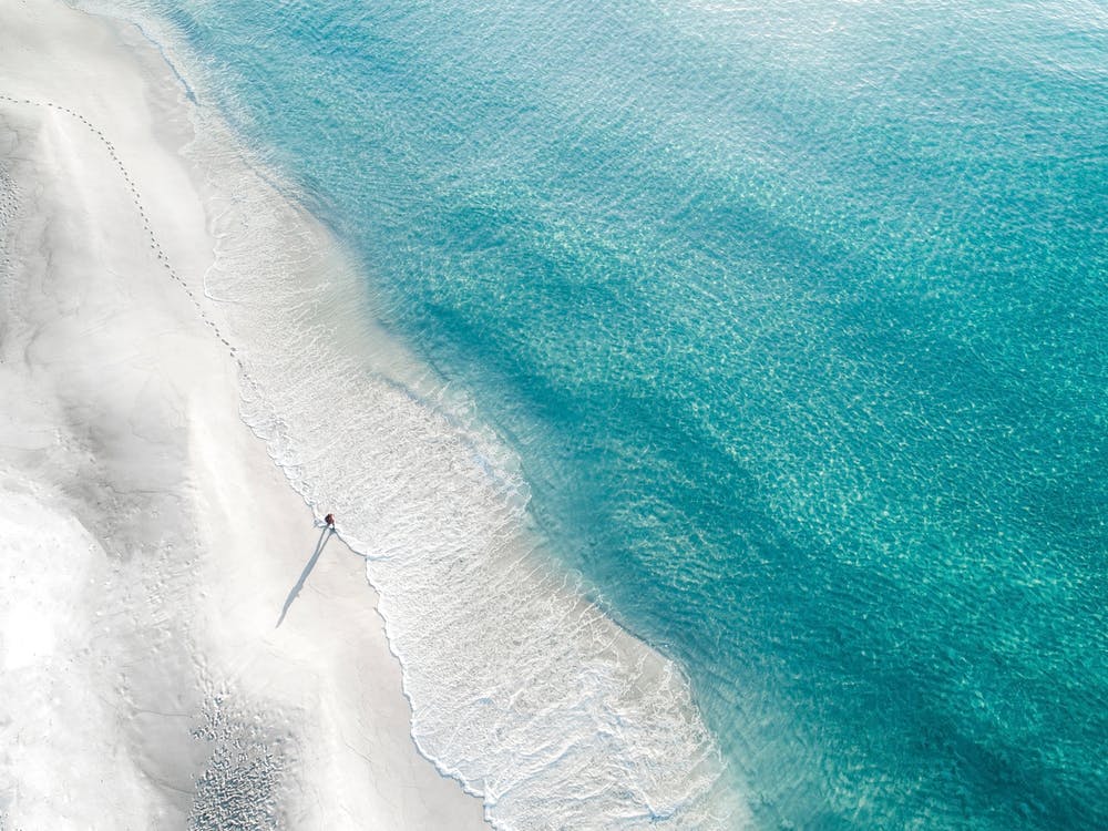 Calm Blue Ocean White Sand Footprints
