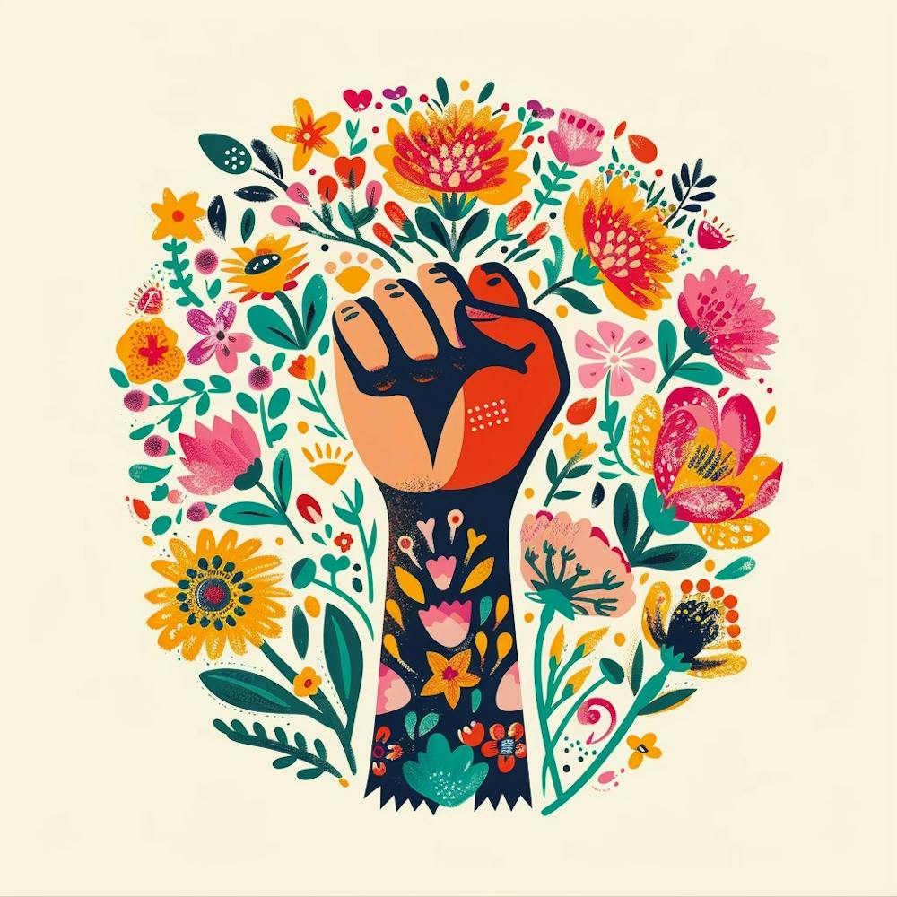 Hand Fist Feminine Flowers In Bright Colors