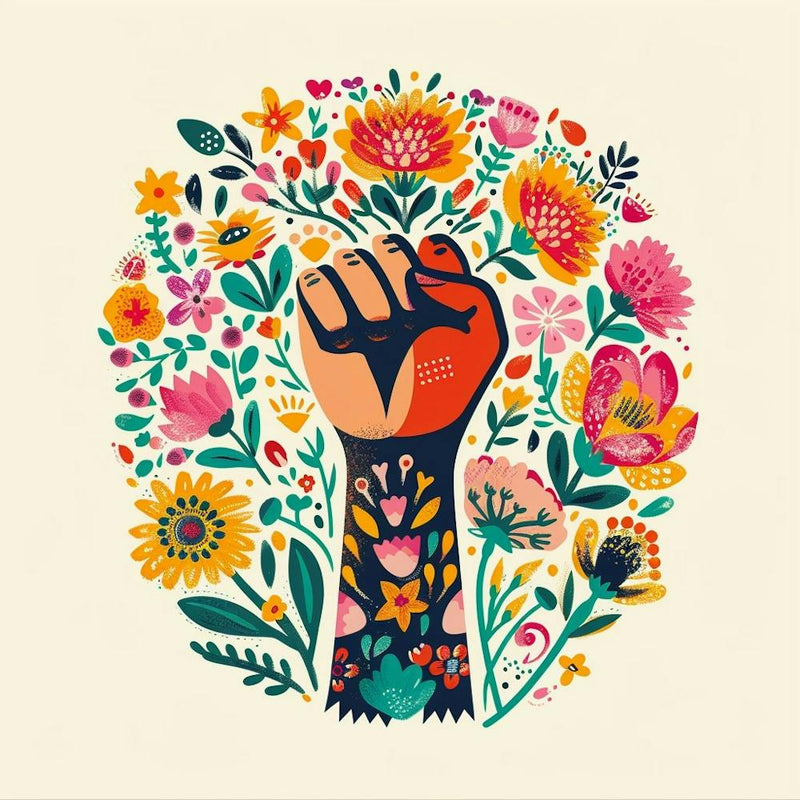 Hand Fist Feminine Flowers In Bright Colors