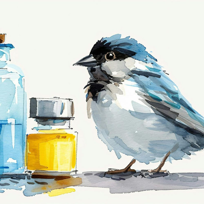 Watercolor Bird With Medicine Bottle