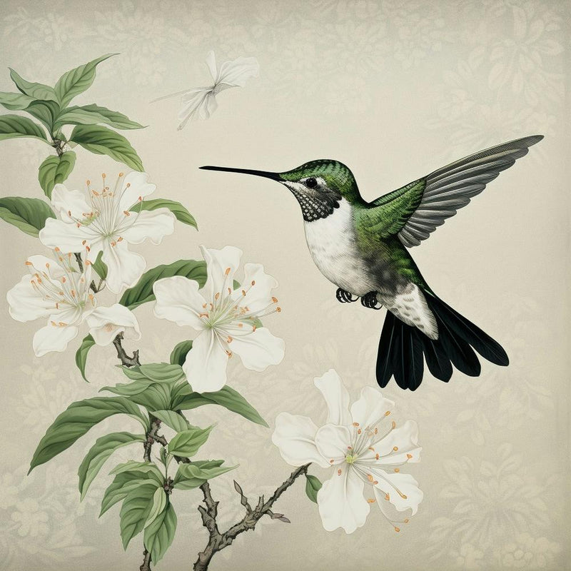 Ohara Koson Inspired Bird Painting Hummingbird 1 Square