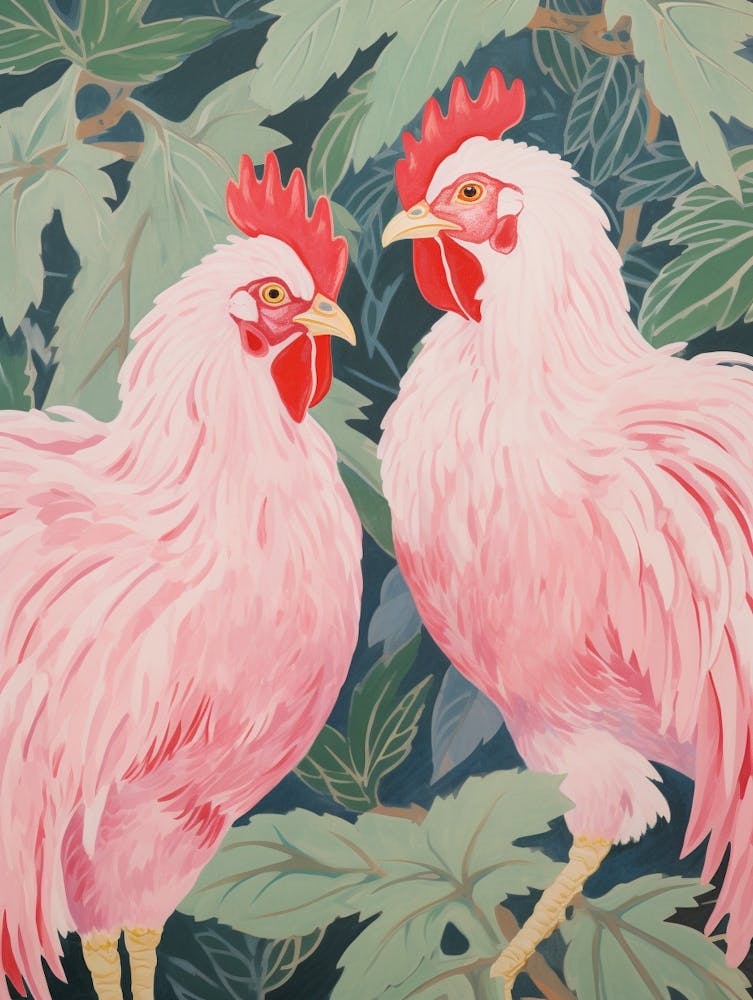 Vintage Japanese Inspired Bird Print Chicken 4
