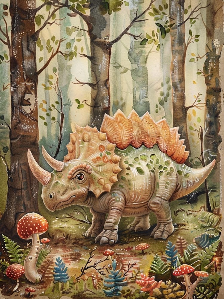 Triceratops In The Woodland Storybook Painting 1