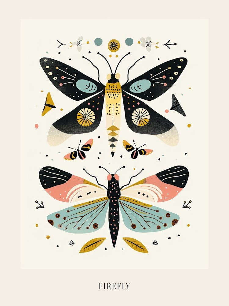 Colourful Insect Illustration Firefly 2 Poster