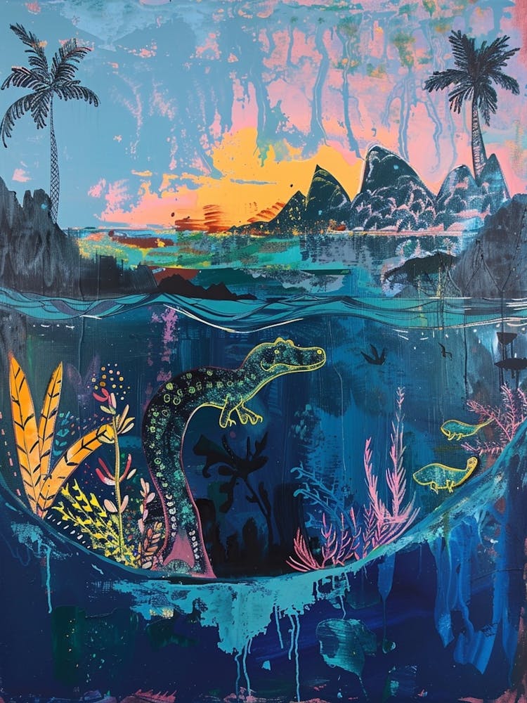 Colourful Underwater Pre Historic Marine Life Painting