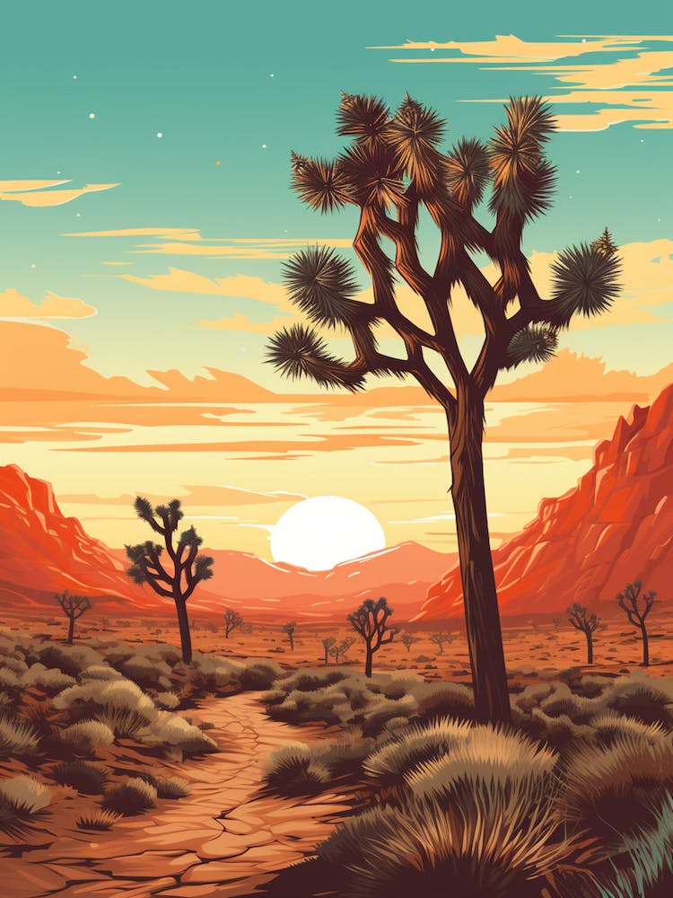 Joshua Tree At Sunrise In Retro Illustration Style (3)