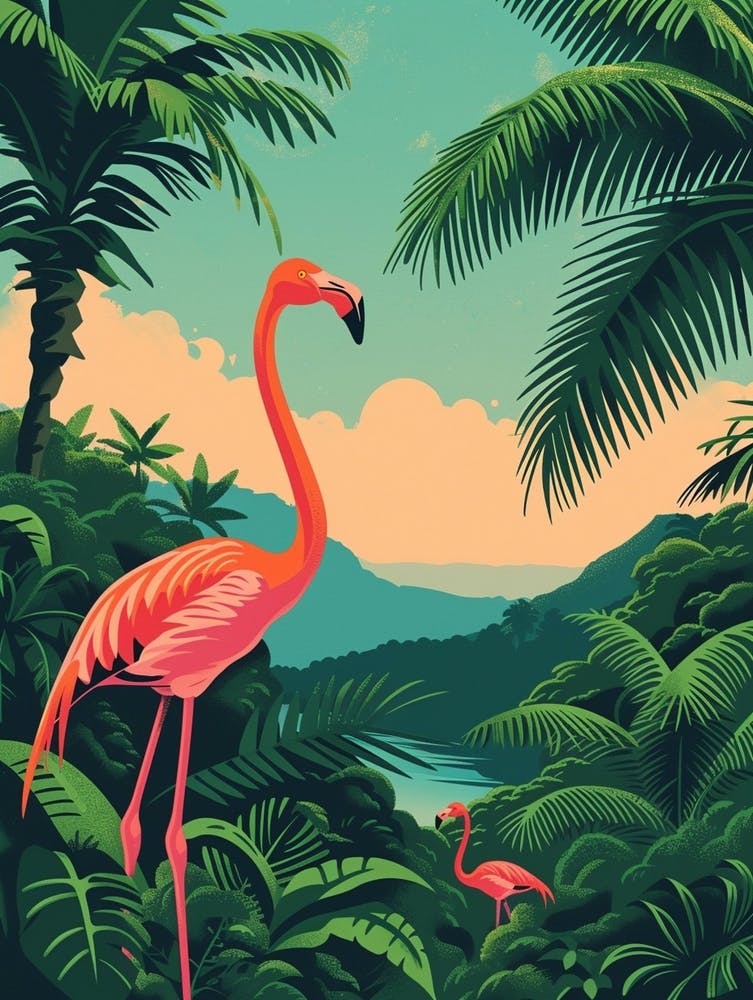 Greater Flamingo Argentina Tropical Illustration 1