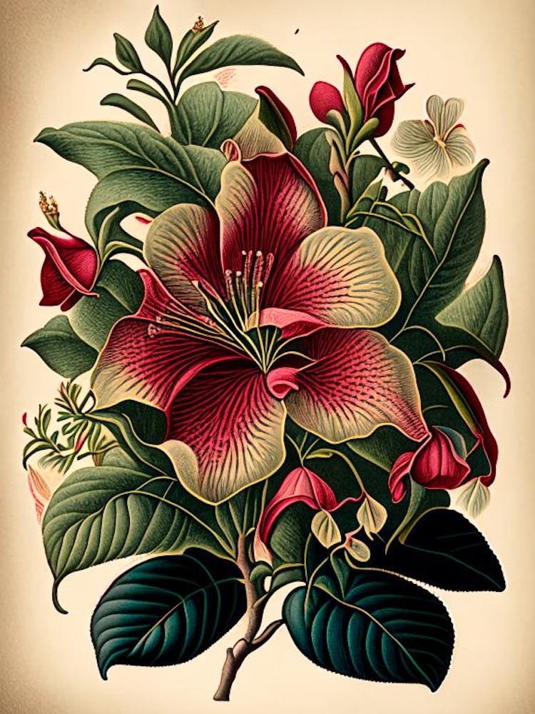 Mandevilla Floral Botanical Vintage Poster Flower