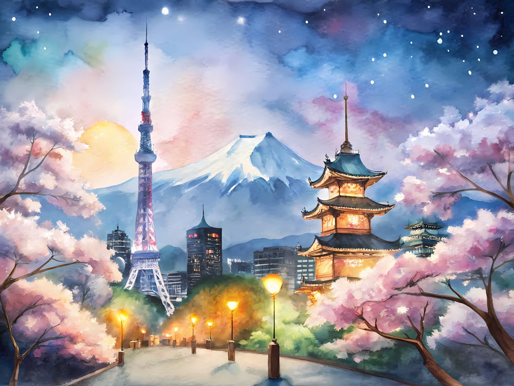 Tokyo Japan A Night Time Vintage Scene