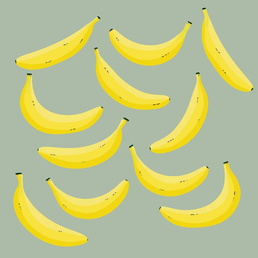 Yellow Bananas on Sage Green Background
