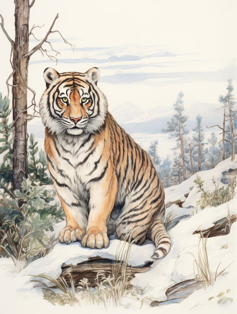 Storybook Animal Watercolour Siberian Tiger 2