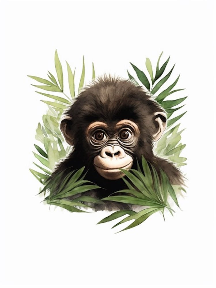 Aquarell Dschungeltier Baby-Gorilla 2